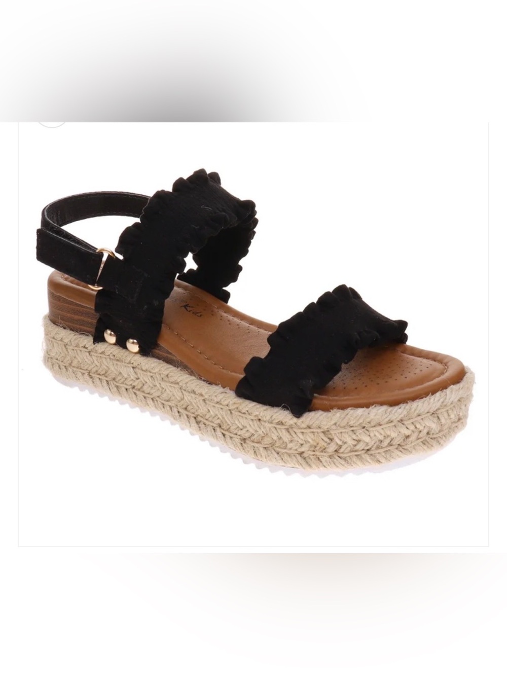 Pierre Dumas Kids Girls Black Ruffle Espadrille Platform Sandals - Size 1